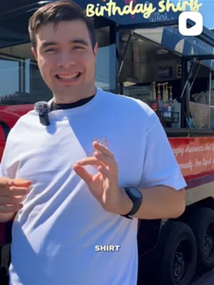 After: A video still: a team member, Birthday shirt
