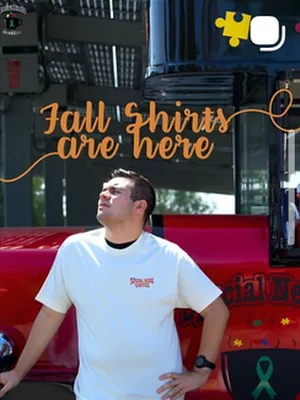 After: A team member in a white shirt: Fall shirts are here