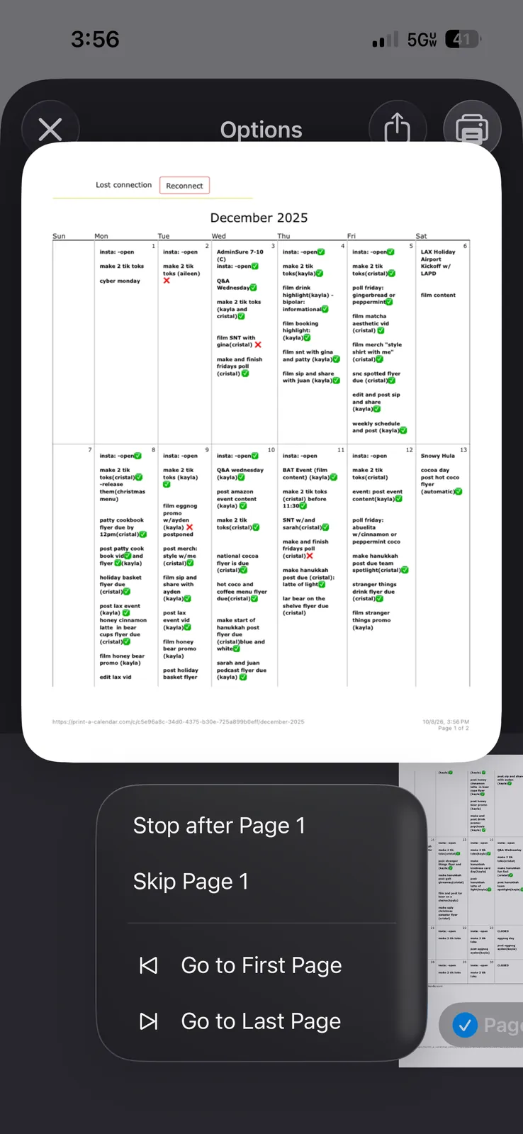 A phone showing a monthly content calendar for December 2025